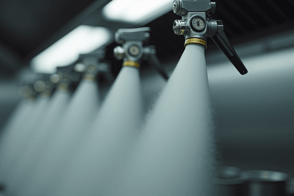 Close-up view of kitchen fire suppression system nozzles above cooking equipment
